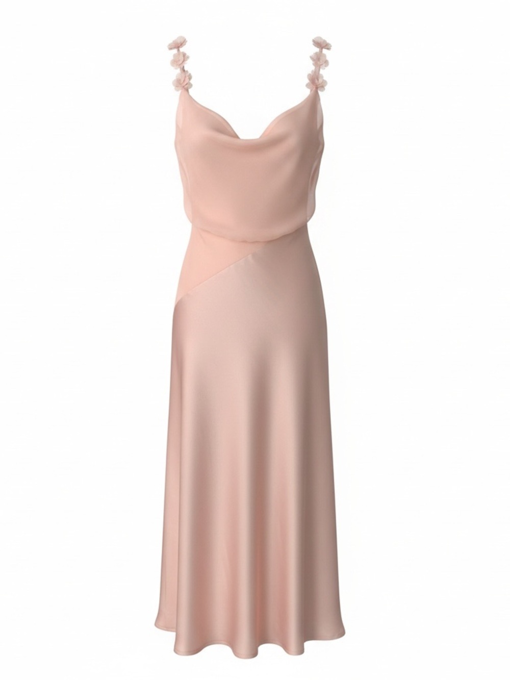 SHEIN Blush Pink Satin Cowl Neck Slip Dress with Floral Straps